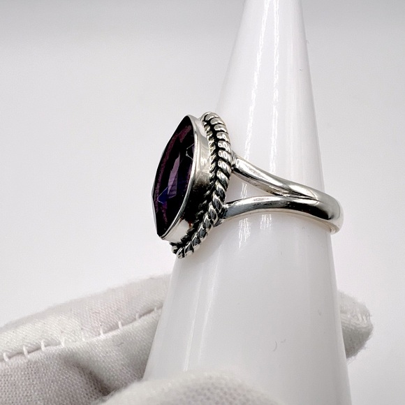 Genuine Faceted Marquise Amethyst .925 Sterling Silver Ring - Picture 10 of 17